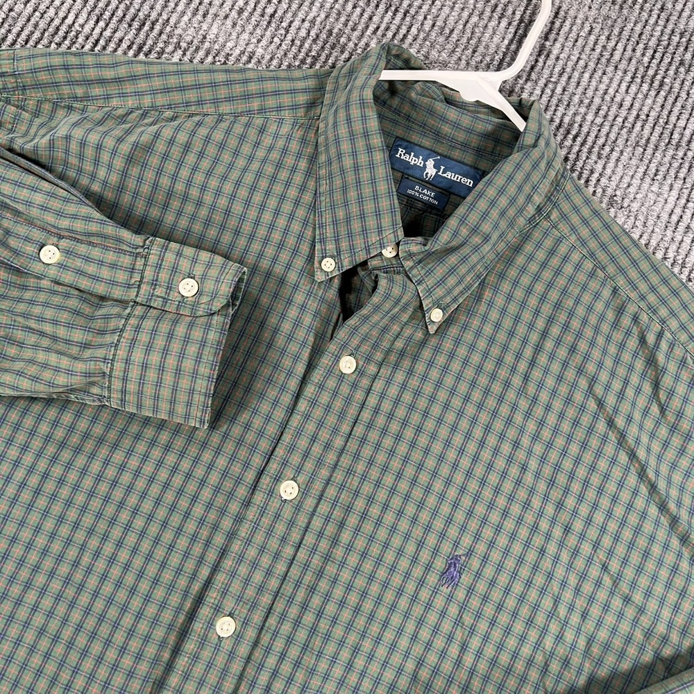 Ralph Lauren Shirt Mens 2XL XXL Green Plaid Long Sleeve Button Down Blake Fit